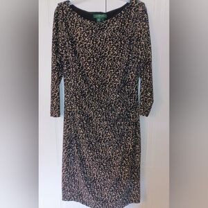 Lauren Ralph Lauren Black and Tan Abstract Print Long Sleeve Dress Size 12